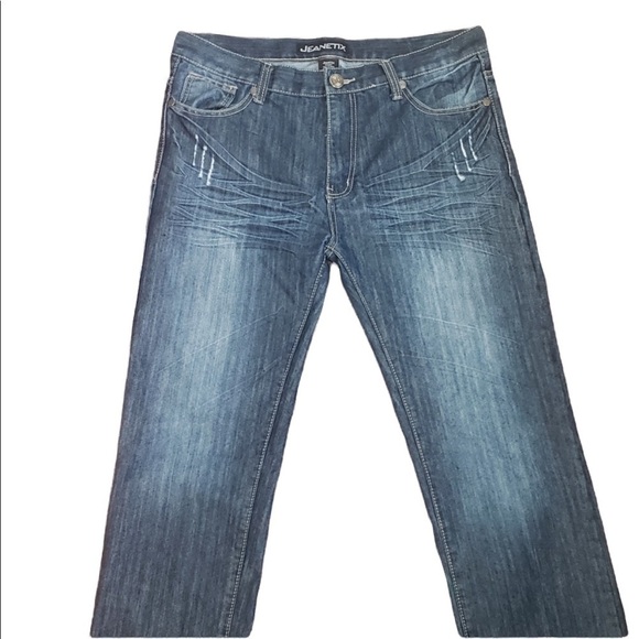 Mens blue distressed jeans straight slim - Picture 1 of 8